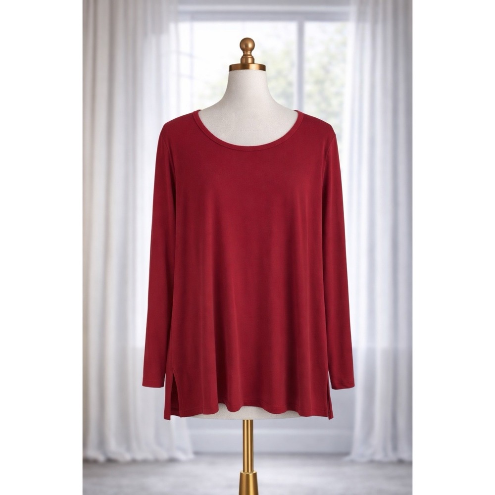 Susan Graver Modern Essentials Liquid Knit Popover Tunic Top Classic Red Size XL